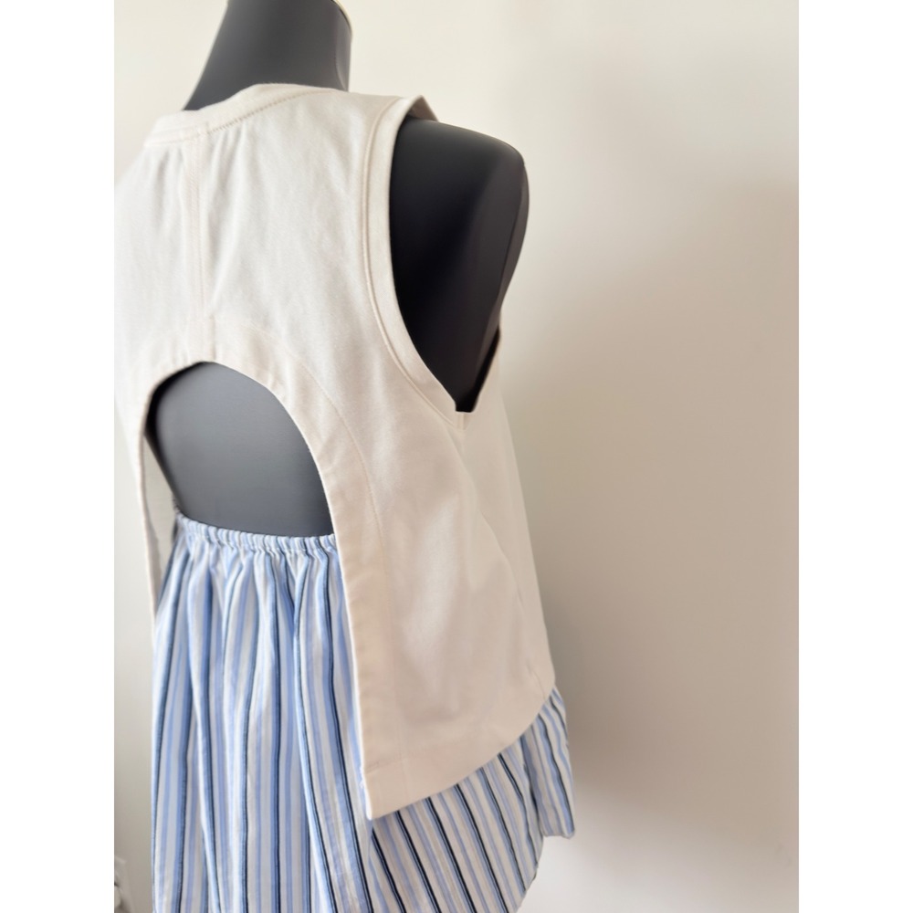 Anthropologie Open Back Striped Twofer Tank Top White Blue Cutout Back Small - Picture 11 of 13